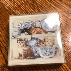 4 kitten coasters glass